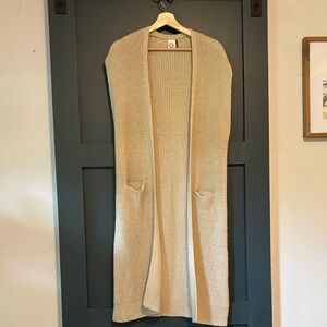 Akemi + Kin Long Oatmeal Sleeveless Open Front Sweater